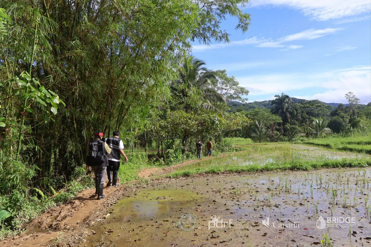 Community members and project staff walk through the ancestral domain.